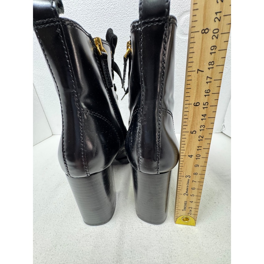 Uterque Lace Up Combat Boots Womens 37 Black Block Heel Lug Sole Zip - Picture 12 of 15